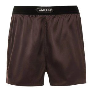 Tom Ford Logo Stretch-silk Shorts (Brown)